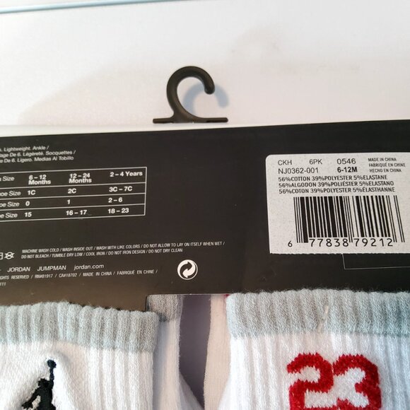 Nike Air Jordan Baby Infant Lightweight Ankle Socks 6-Pack Size 6-12 Months - Picture 3 of 4